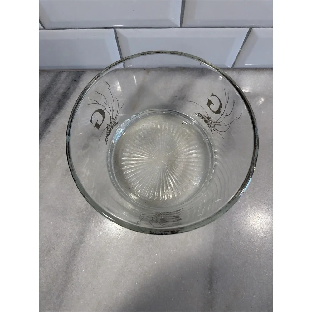 Collectible~Glass Ice Bucket~Letter G on Three Sides~Silver Trim Border~4 1/8